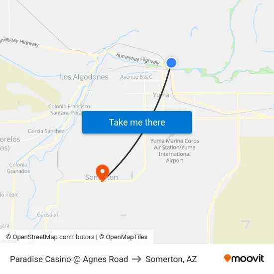 Paradise Casino @ Agnes Road to Somerton, AZ map