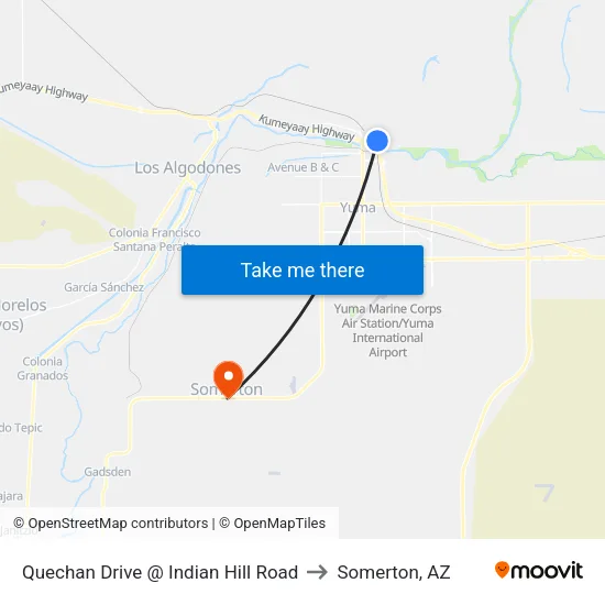 Quechan Drive @ Indian Hill Road to Somerton, AZ map