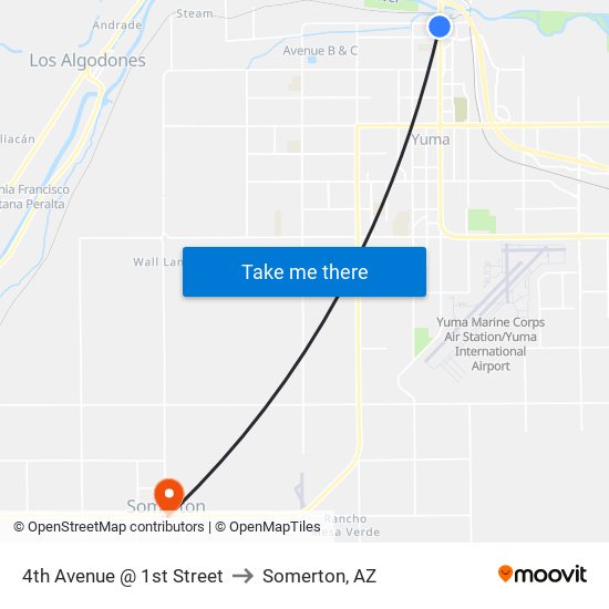 4th Avenue @ 1st Street to Somerton, AZ map