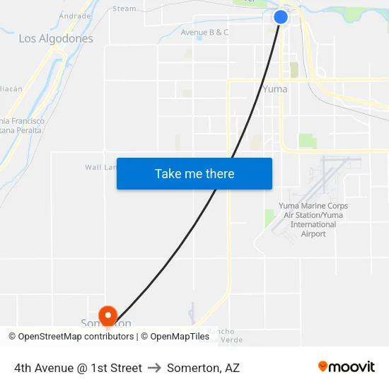 4th Avenue @ 1st Street to Somerton, AZ map