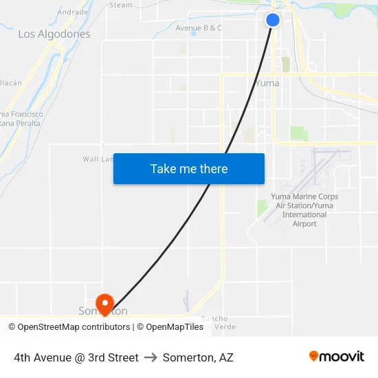 4th Avenue @ 3rd Street to Somerton, AZ map