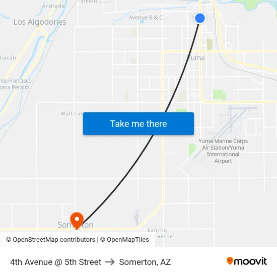 4th Avenue @ 5th Street to Somerton, AZ map