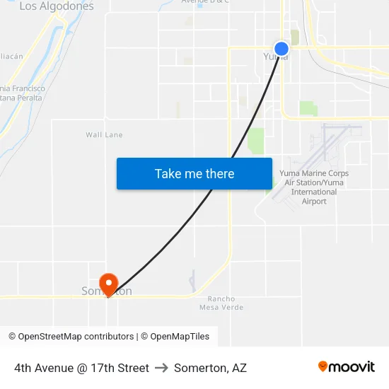 4th Avenue @ 17th Street to Somerton, AZ map