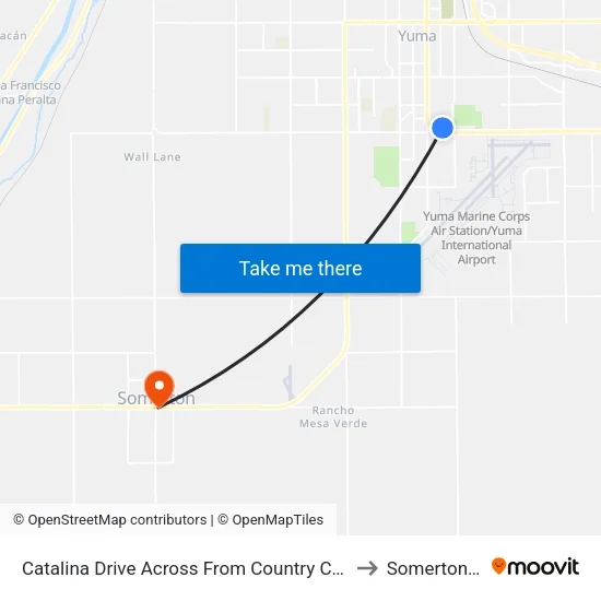 Catalina Drive Across From Country Club Drive to Somerton, AZ map