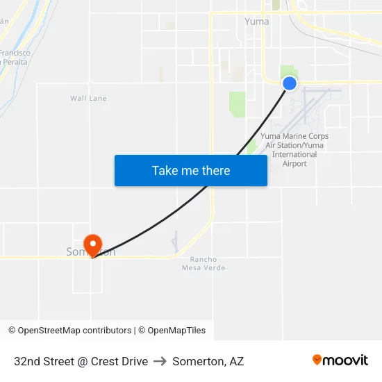 32nd Street @ Crest Drive to Somerton, AZ map
