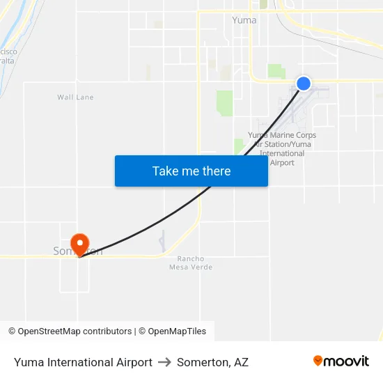 Yuma International Airport to Somerton, AZ map