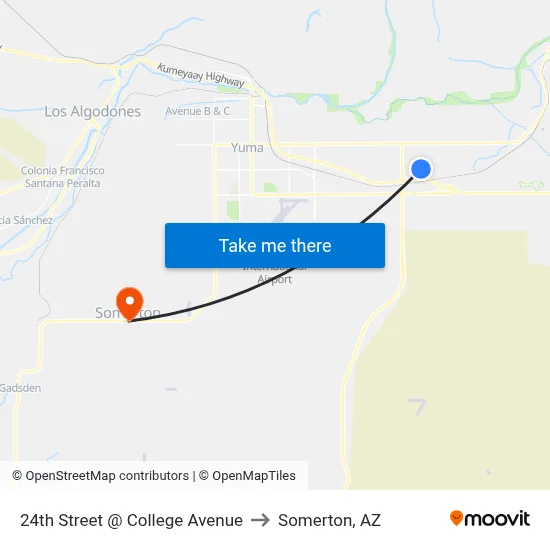 24th Street @ College Avenue to Somerton, AZ map