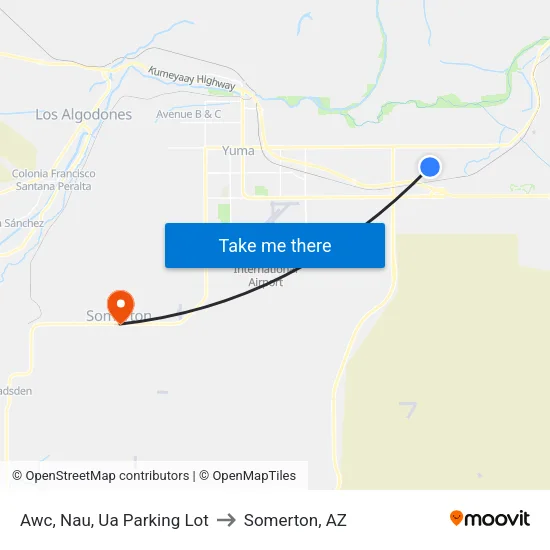 Awc, Nau, Ua Parking Lot to Somerton, AZ map
