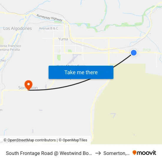 South Frontage Road @ Westwind Boulevard to Somerton, AZ map
