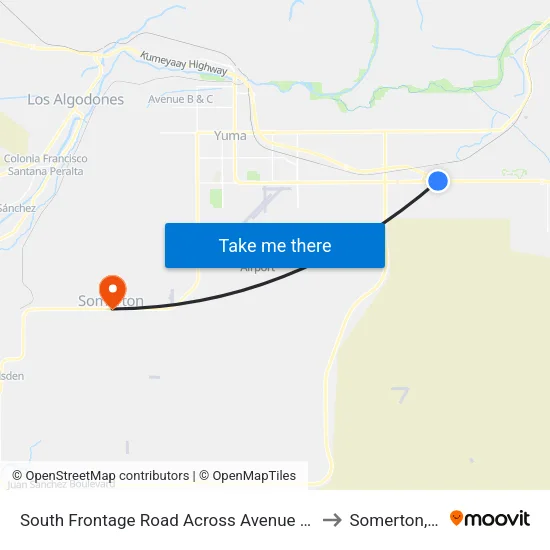 South Frontage Road Across Avenue 8 1/2e to Somerton, AZ map