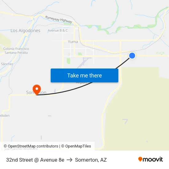 32nd Street @ Avenue 8e to Somerton, AZ map