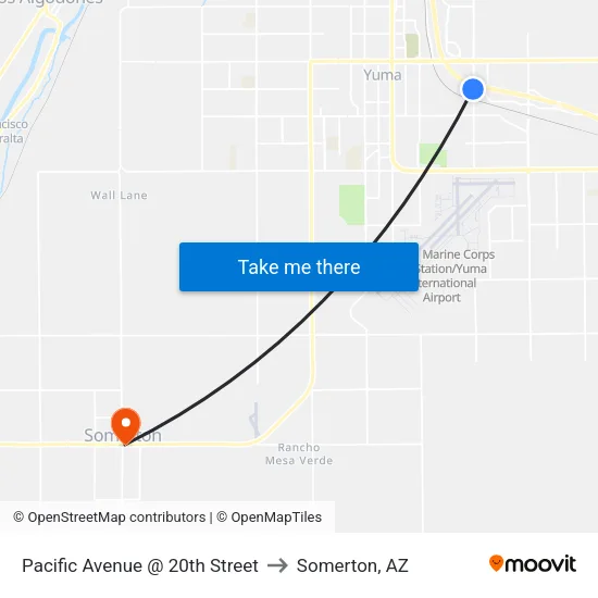Pacific Avenue @ 20th Street to Somerton, AZ map
