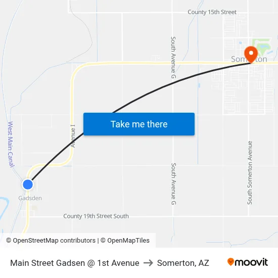 Main Street Gadsen @ 1st Avenue to Somerton, AZ map