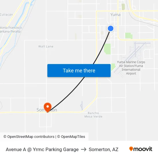 Avenue A @ Yrmc Parking Garage to Somerton, AZ map
