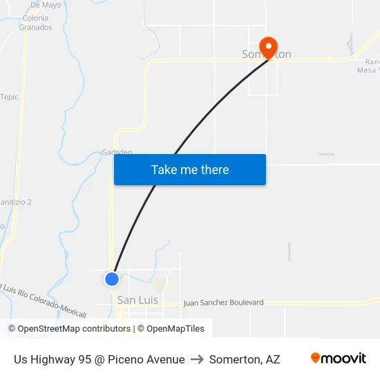 Us Highway 95 @ Piceno Avenue to Somerton, AZ map