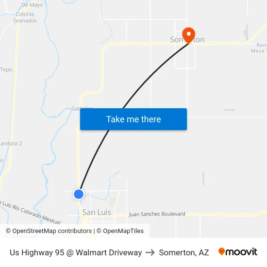 Us Highway 95 @ Walmart Driveway to Somerton, AZ map