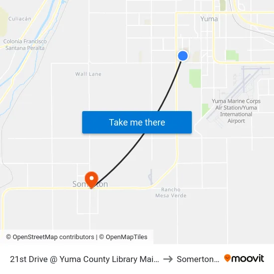 21st Drive @ Yuma County Library Main Branch to Somerton, AZ map