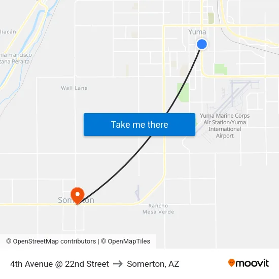 4th Avenue @ 22nd Street to Somerton, AZ map