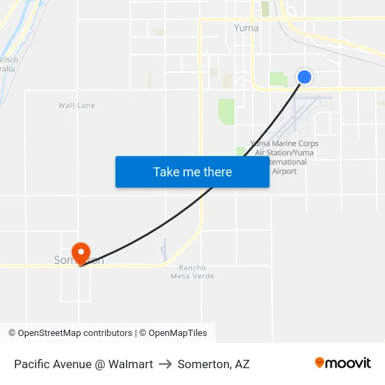 Pacific Avenue @ Walmart to Somerton, AZ map
