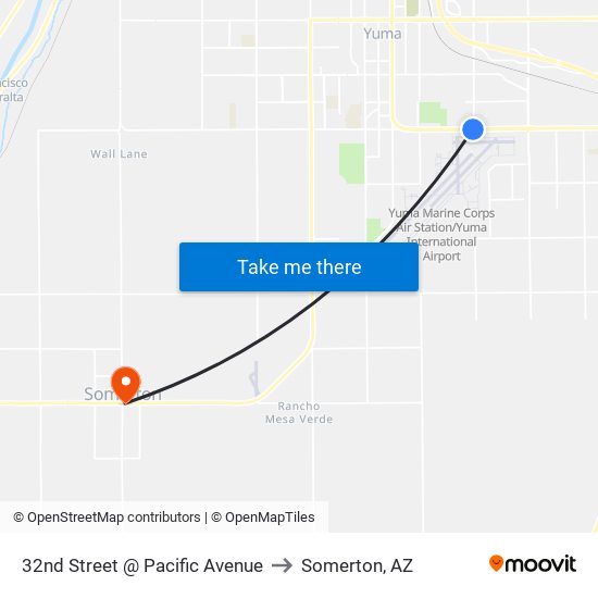 32nd Street @ Pacific Avenue to Somerton, AZ map