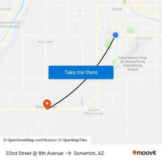 32nd Street @ 8th Avenue to Somerton, AZ map