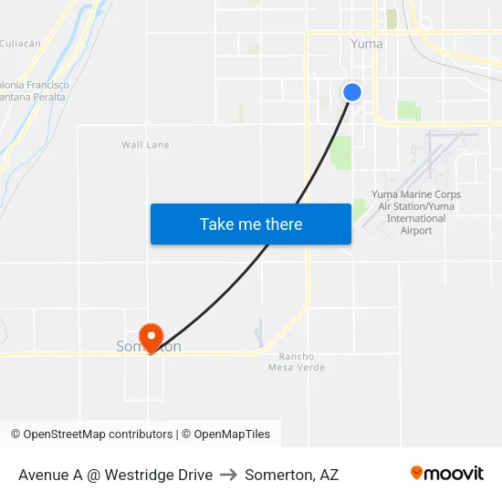 Avenue A @ Westridge Drive to Somerton, AZ map