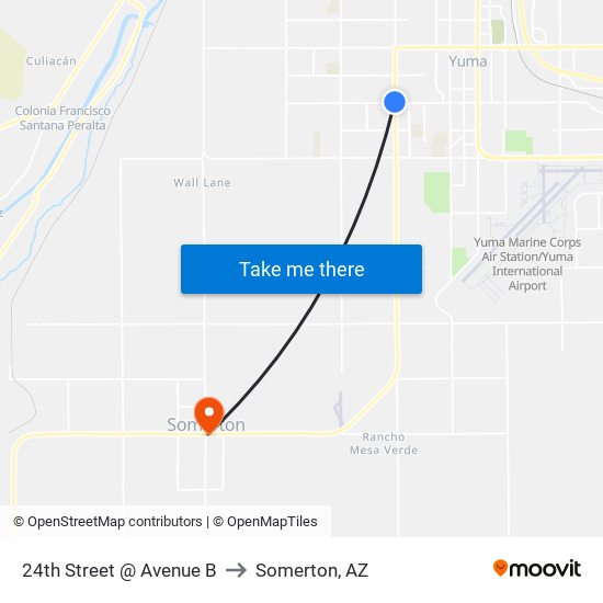 24th Street @ Avenue B to Somerton, AZ map