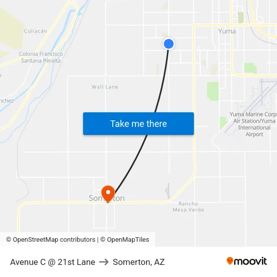 Avenue C @ 21st Lane to Somerton, AZ map