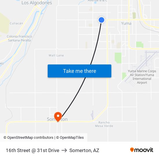 16th Street @ 31st Drive to Somerton, AZ map