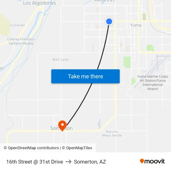 16th Street @ 31st Drive to Somerton, AZ map