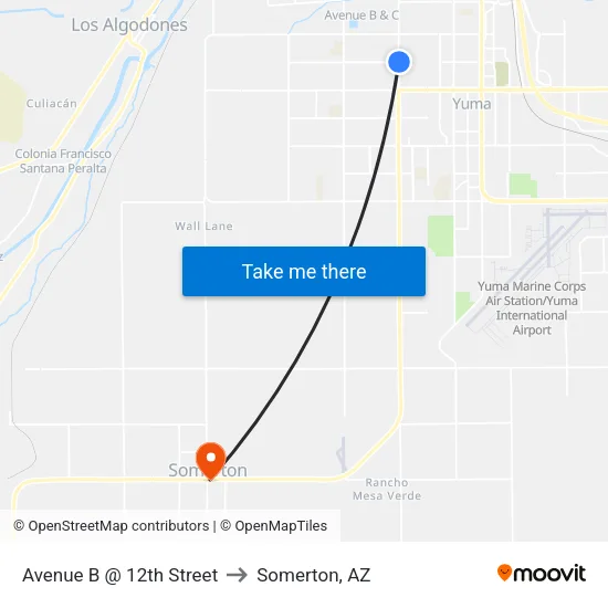 Avenue B @ 12th Street to Somerton, AZ map