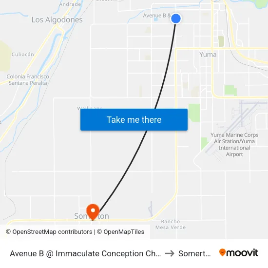 Avenue B @ Immaculate Conception Church And School to Somerton, AZ map