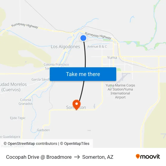 Cocopah Drive @ Broadmore to Somerton, AZ map