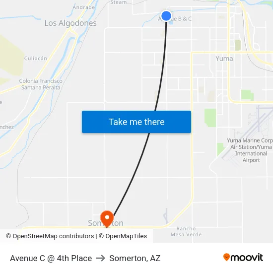 Avenue C @ 4th Place to Somerton, AZ map