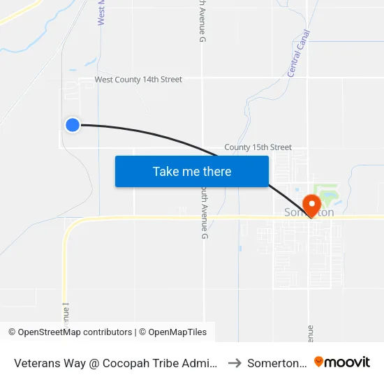 Veterans Way @ Cocopah Tribe Administration to Somerton, AZ map