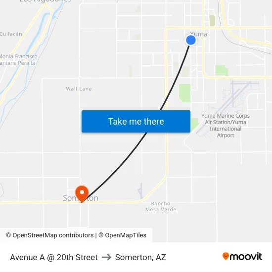 Avenue A @ 20th Street to Somerton, AZ map