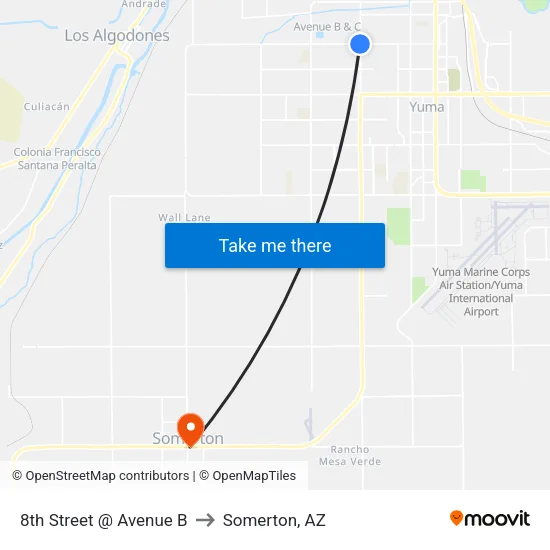 8th Street @ Avenue B to Somerton, AZ map