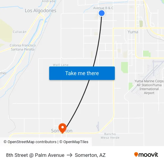 8th Street @ Palm Avenue to Somerton, AZ map
