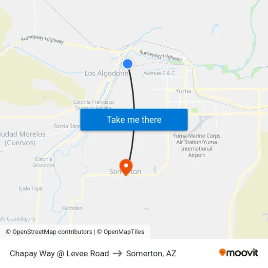 Chapay Way @ Levee Road to Somerton, AZ map