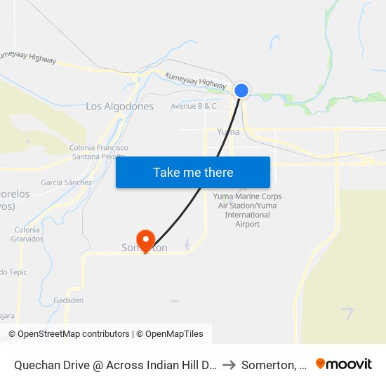 Quechan Drive @ Across Indian Hill Drive to Somerton, AZ map