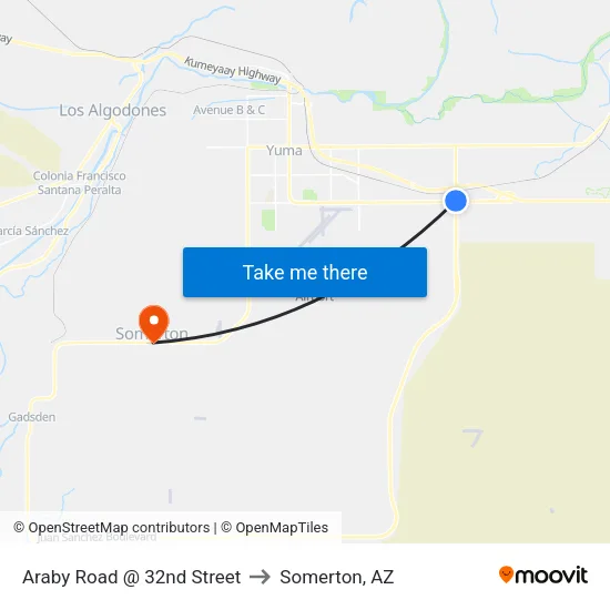 Araby Road @ 32nd Street to Somerton, AZ map