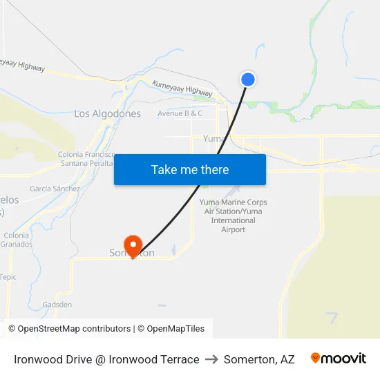 Ironwood Drive @ Ironwood Terrace to Somerton, AZ map