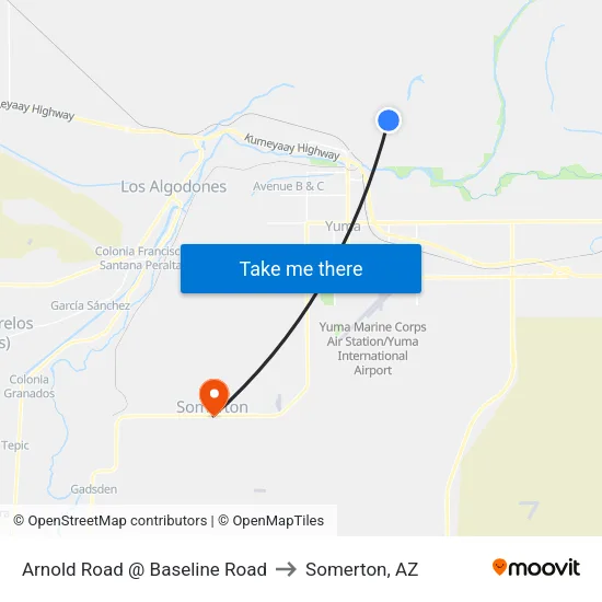 Arnold Road @ Baseline Road to Somerton, AZ map