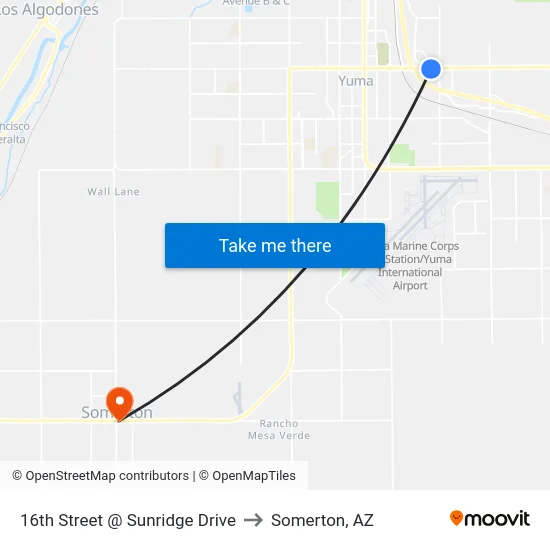 16th Street @ Sunridge Drive to Somerton, AZ map