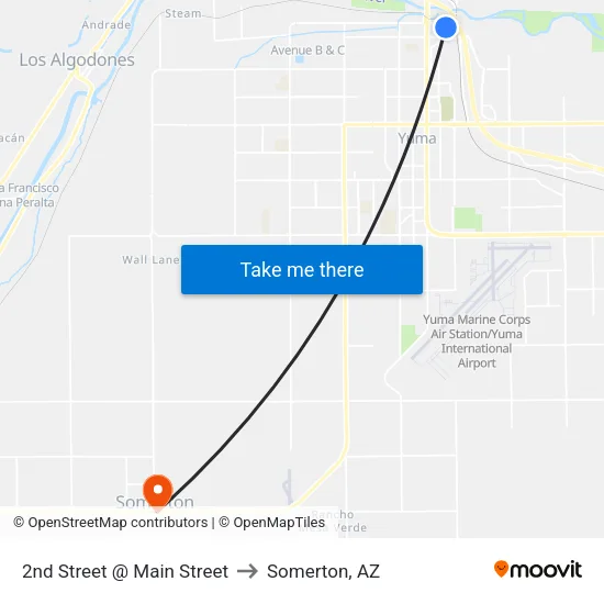 2nd Street @ Main Street to Somerton, AZ map