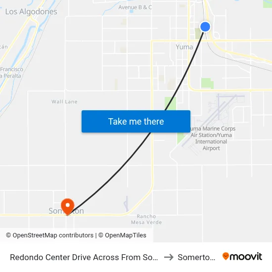 Redondo Center Drive Across From Social Security to Somerton, AZ map