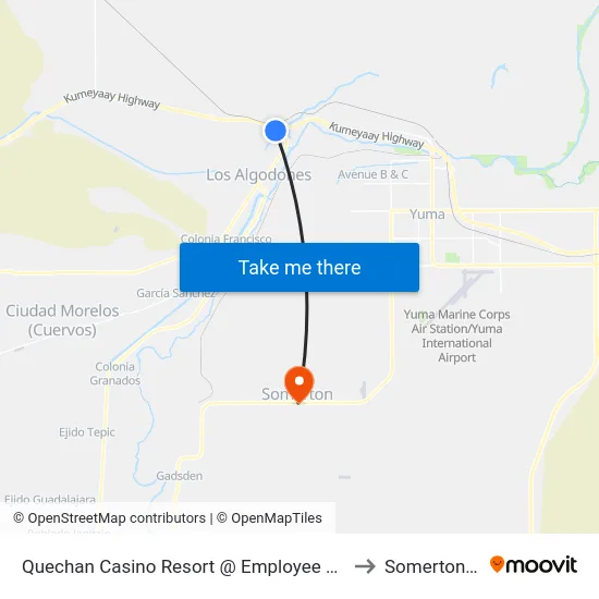 Quechan Casino Resort @ Employee Entrance to Somerton, AZ map