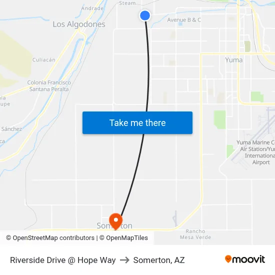 Riverside Drive @ Hope Way to Somerton, AZ map