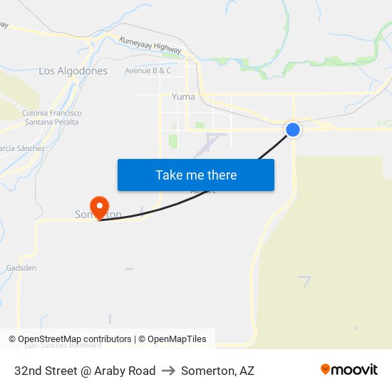 32nd Street @ Araby Road to Somerton, AZ map