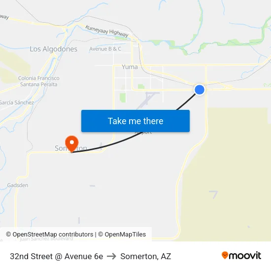 32nd Street @ Avenue 6e to Somerton, AZ map